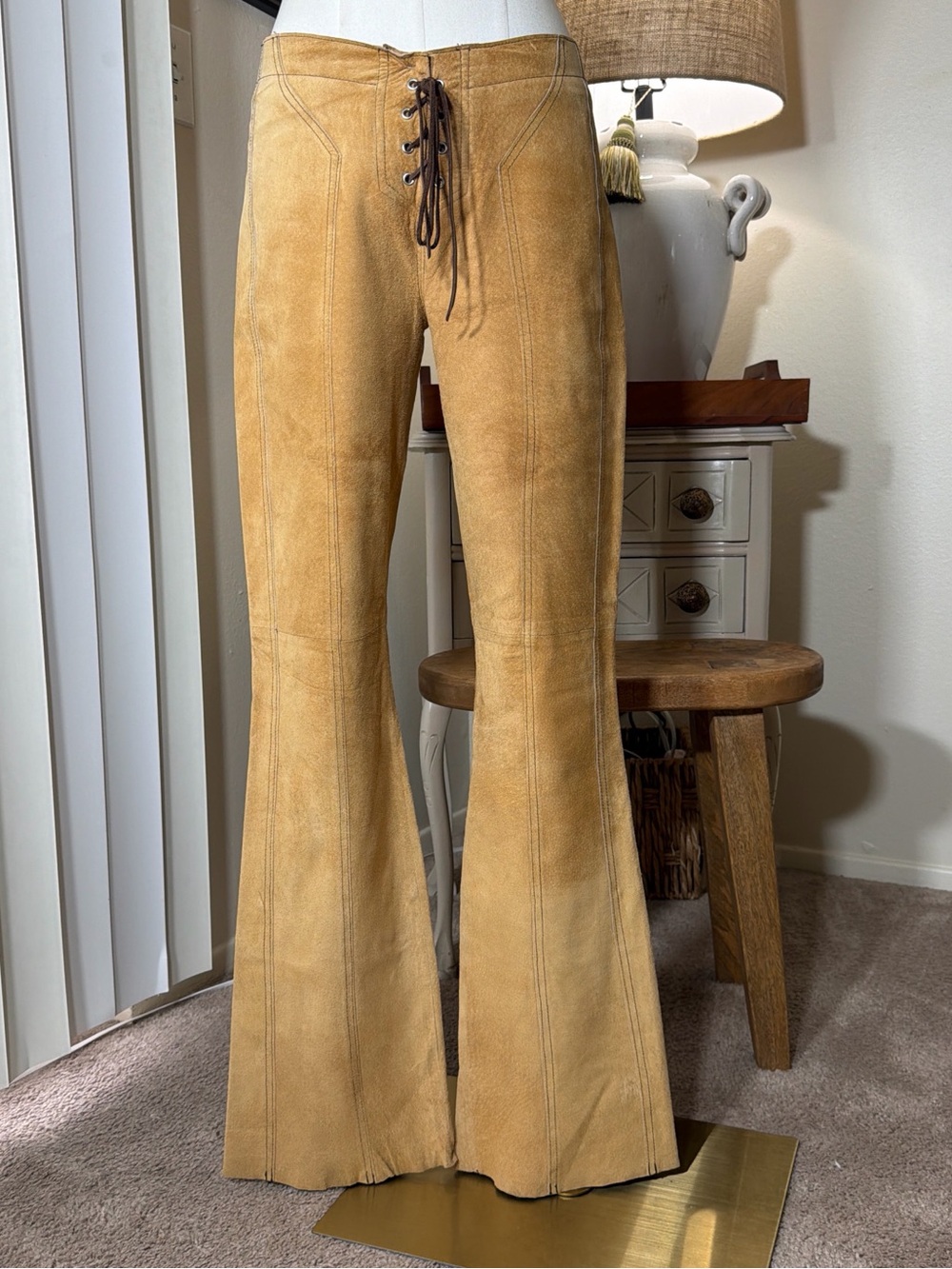 Y2 Bebe Tan Suede Lace-Up Flare Pants